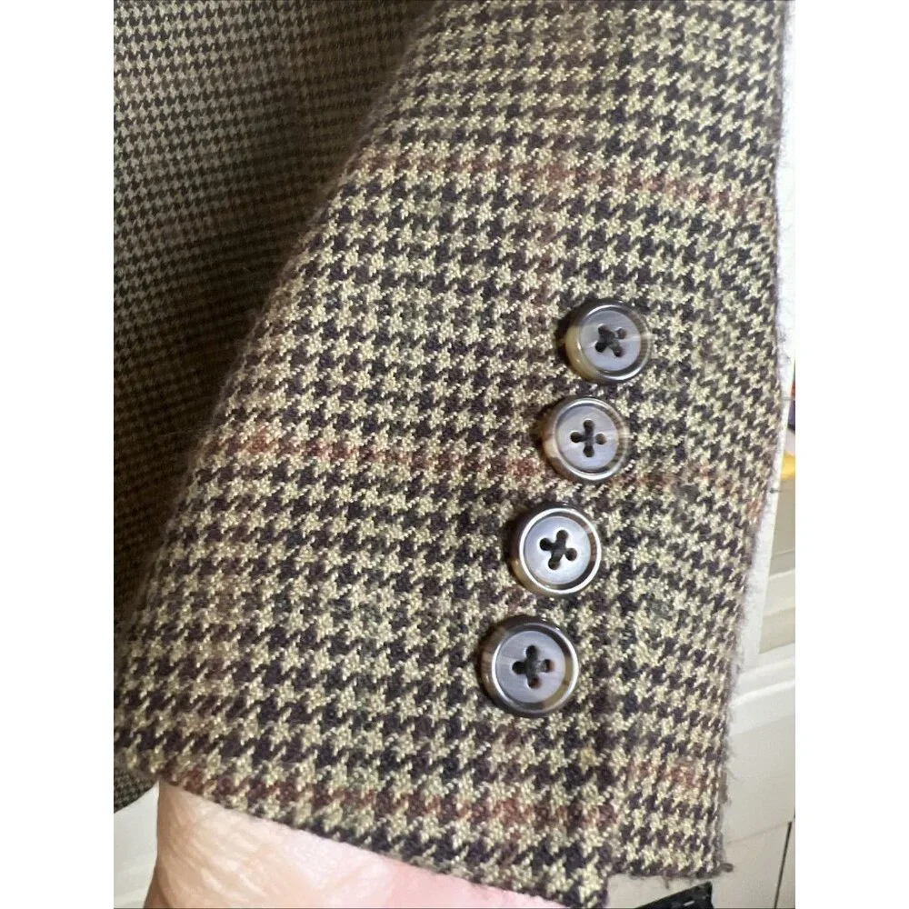 Polo Ralph Lauren Houndstooth 100% Lambs Wool Sports Blazer Jacket Size 44R - Picture 2 of 12